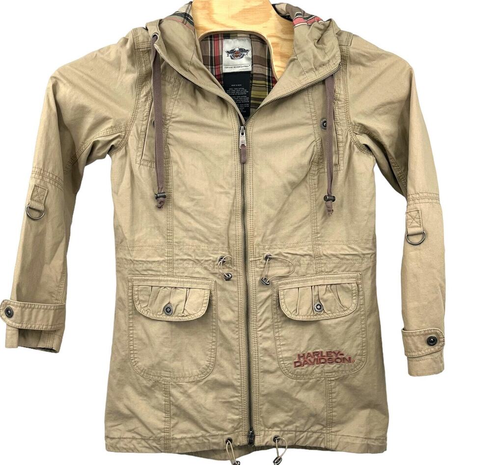 Harley Davidson Hooded Ripstop Canvas Plaid Lined Full Zip Jacket Small Read